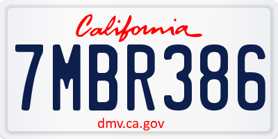 CA license plate 7MBR386