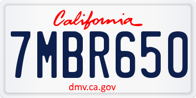 CA license plate 7MBR650