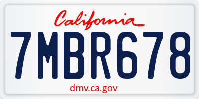 CA license plate 7MBR678