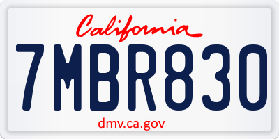 CA license plate 7MBR830
