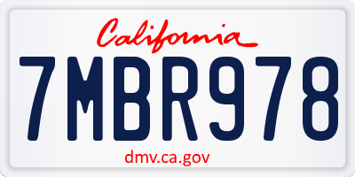CA license plate 7MBR978
