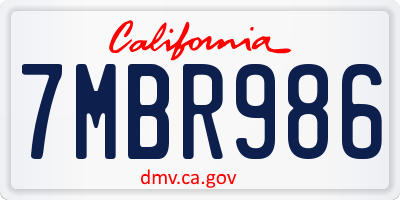 CA license plate 7MBR986