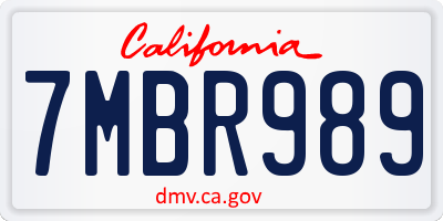 CA license plate 7MBR989
