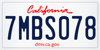 CA license plate 7MBS078