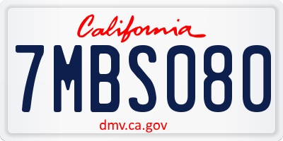 CA license plate 7MBS080