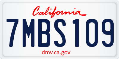 CA license plate 7MBS109