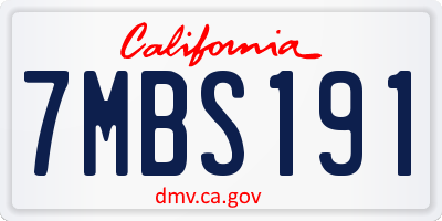 CA license plate 7MBS191