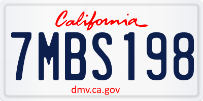 CA license plate 7MBS198