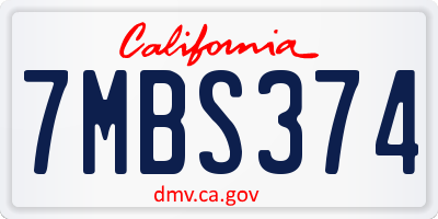 CA license plate 7MBS374
