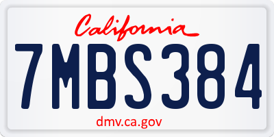 CA license plate 7MBS384