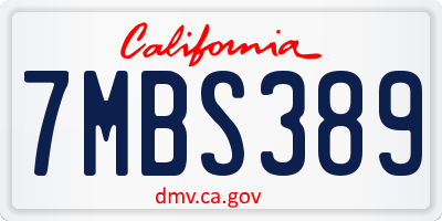 CA license plate 7MBS389