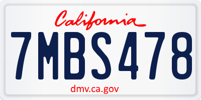 CA license plate 7MBS478