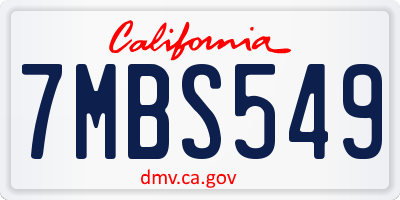 CA license plate 7MBS549