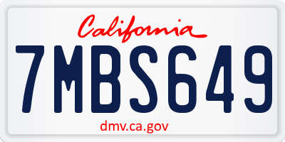 CA license plate 7MBS649