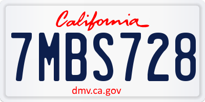 CA license plate 7MBS728