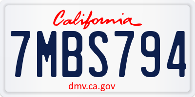CA license plate 7MBS794