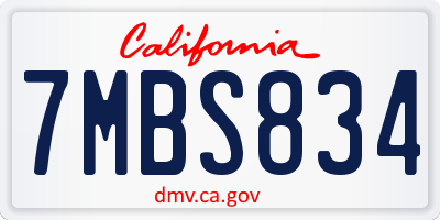 CA license plate 7MBS834
