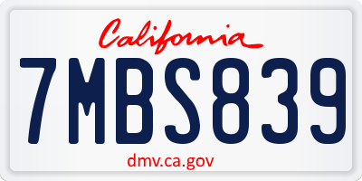 CA license plate 7MBS839