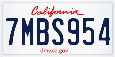 CA license plate 7MBS954