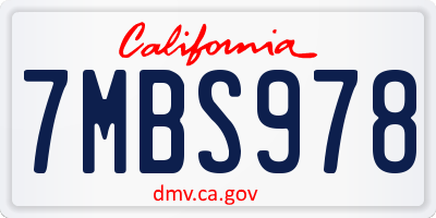 CA license plate 7MBS978