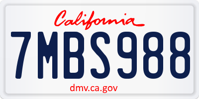 CA license plate 7MBS988
