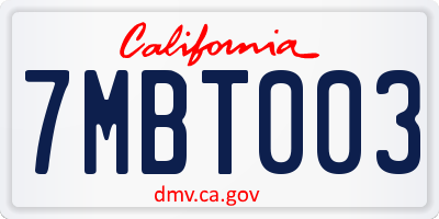 CA license plate 7MBT003