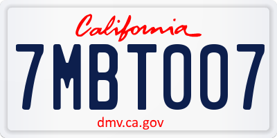 CA license plate 7MBT007