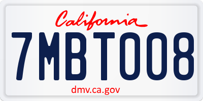 CA license plate 7MBT008