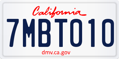 CA license plate 7MBT010