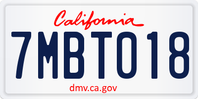 CA license plate 7MBT018