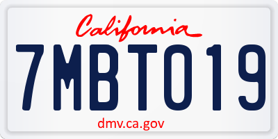 CA license plate 7MBT019