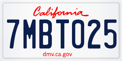 CA license plate 7MBT025