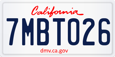 CA license plate 7MBT026