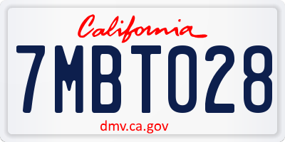 CA license plate 7MBT028