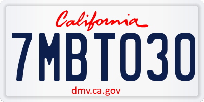 CA license plate 7MBT030