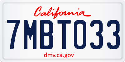 CA license plate 7MBT033