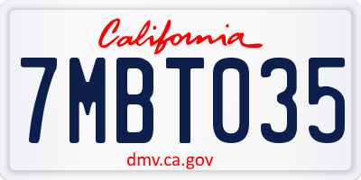 CA license plate 7MBT035