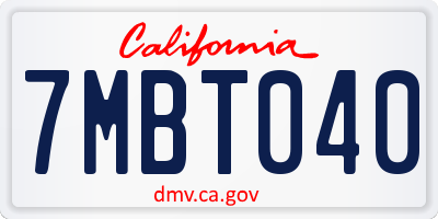 CA license plate 7MBT040