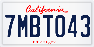 CA license plate 7MBT043