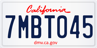 CA license plate 7MBT045