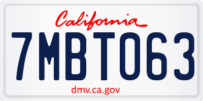 CA license plate 7MBT063