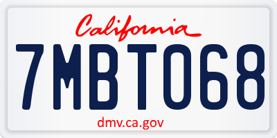 CA license plate 7MBT068