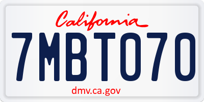 CA license plate 7MBT070