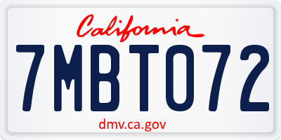 CA license plate 7MBT072