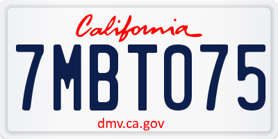 CA license plate 7MBT075