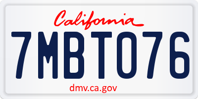 CA license plate 7MBT076