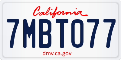CA license plate 7MBT077