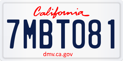 CA license plate 7MBT081