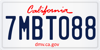 CA license plate 7MBT088