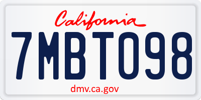 CA license plate 7MBT098